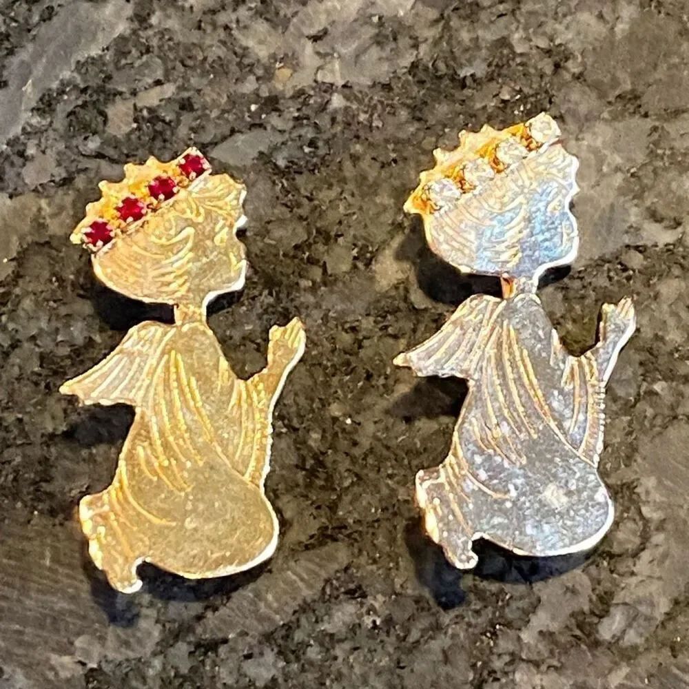 2 VINTAGE CHRISTMAS AGEL BROOCH PIN WITH RHINESTONES